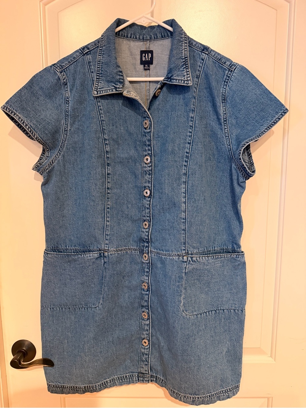 GAP Light Blue Denim Button-Front Short Sleeve Dress